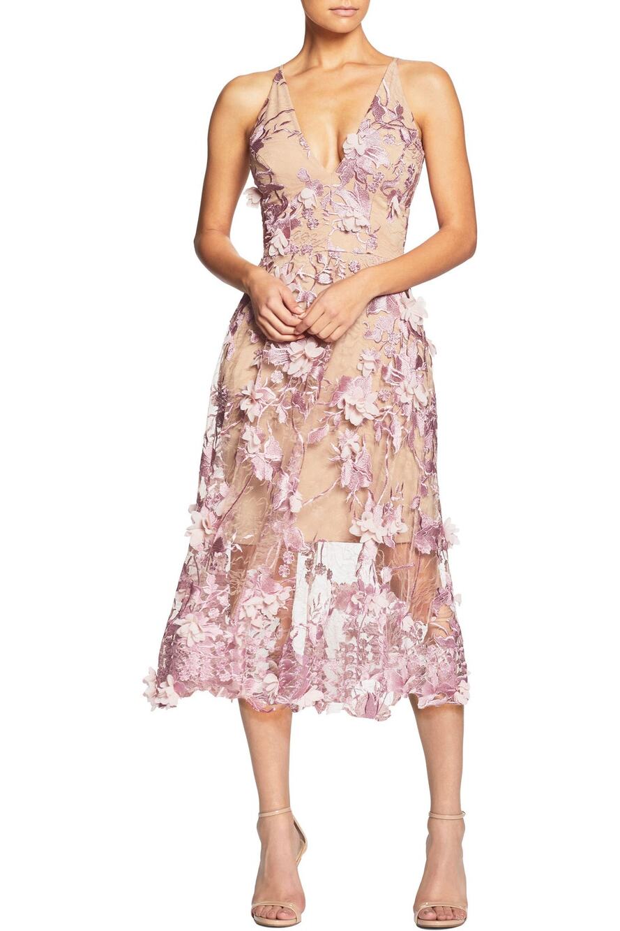 Dress the Population Audrey Floral Applique Fit & Flare Dress Pink Large
